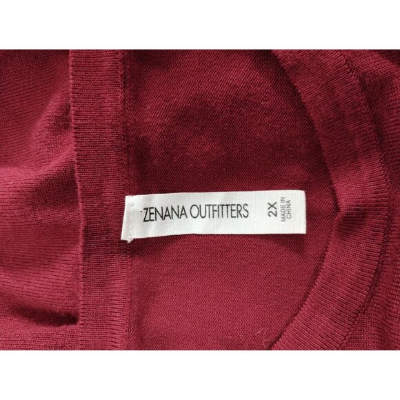 Zenana Misses 2X  Burgundy Crew Neck Button Sleeve Sweater - Picture 3 of 8